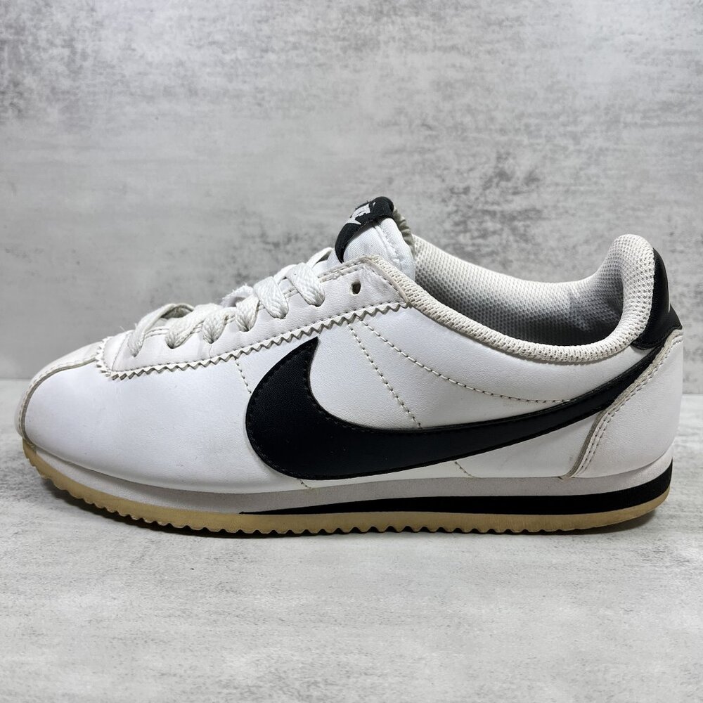 Nike Classic Cortez Leather Sneakers - Women's Size 7 - White Black